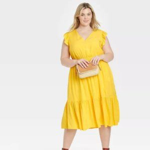 Women's Plus Size Flutter Sleeve Tiered Dress